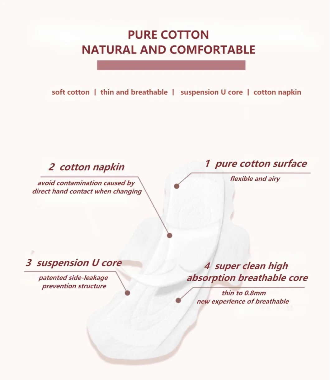 100% Cotton China Factory Produced Sanitary Pads with High Quality