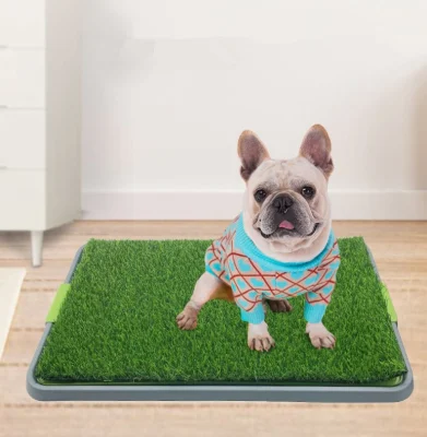 犬や小さなペット用の卸売人工芝子犬、トレイ付き再利用可能なトイレトレーニングマット